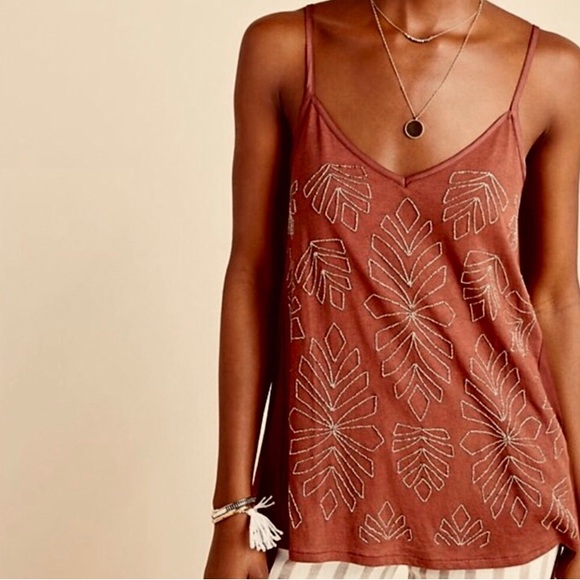 Anthropologie Alison rust colored tank with beads size S EUC - Picture 9 of 9